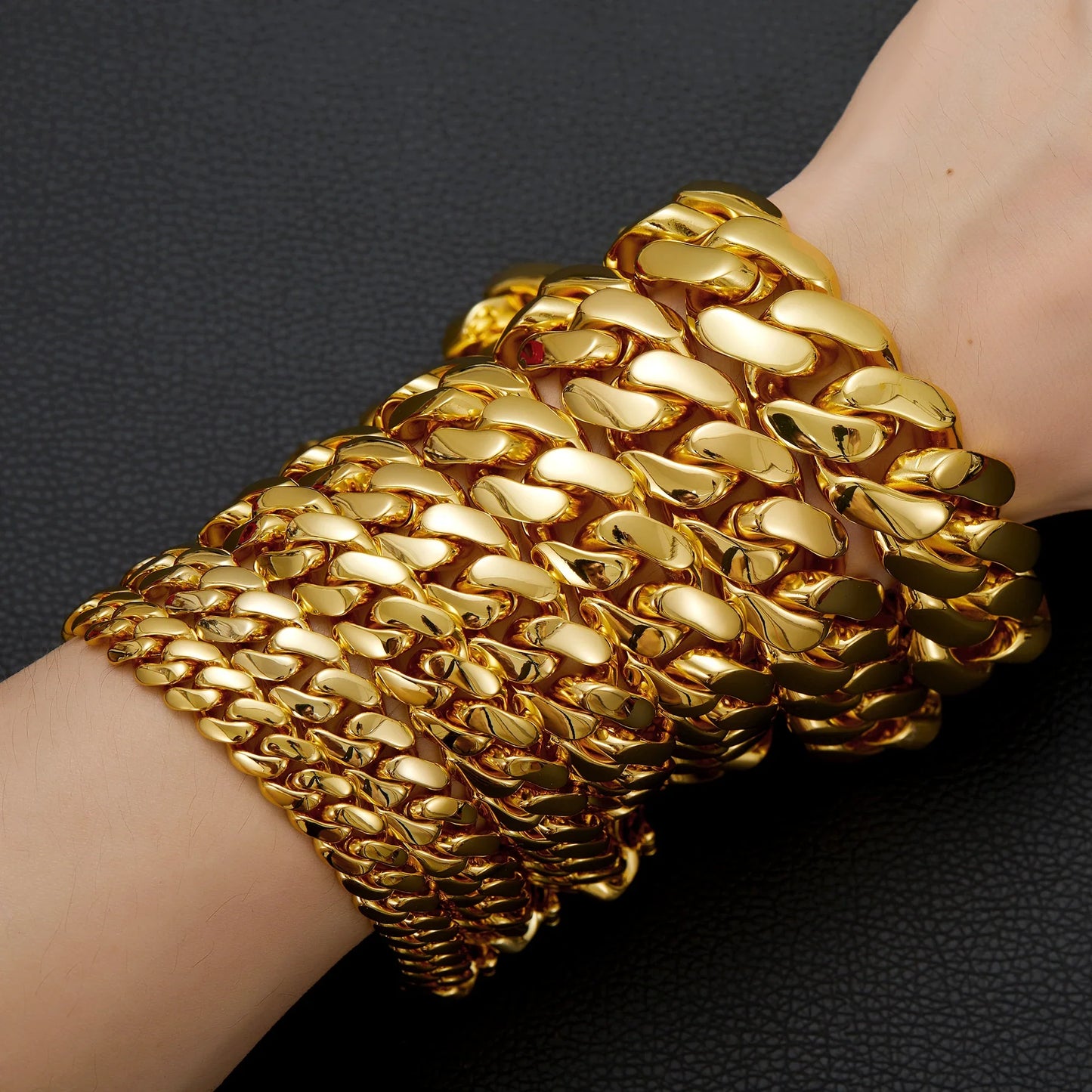 8-22mm Hip Hop Bling Gold Color Stainless Steel Dense Cuban Miami Link Chain Necklaces for 18k Gold-plated  Men Rapper Jewelry