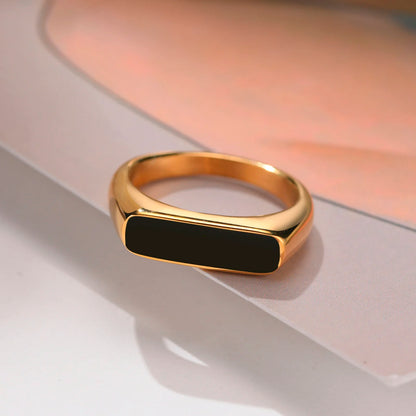 Signet Bar Ring in Gold Color, Minimalist Geometric Ring,Stainless Steel Rectangle Bar Dainty Ring