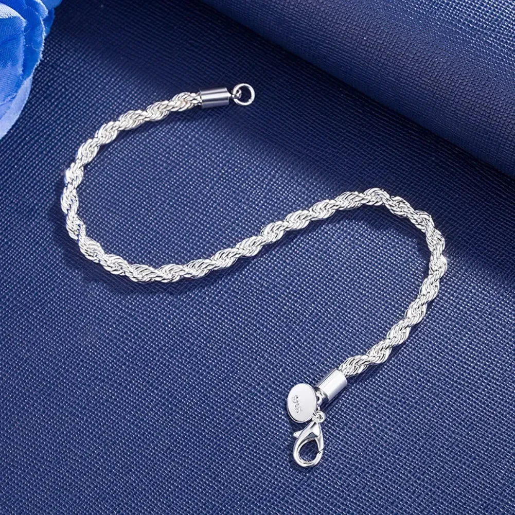 18k Gold color Silver Plated 4MM Rope Chain Bracelets for Men Charm Women Lady Wedding Party Gifts 20cm designer jewelry