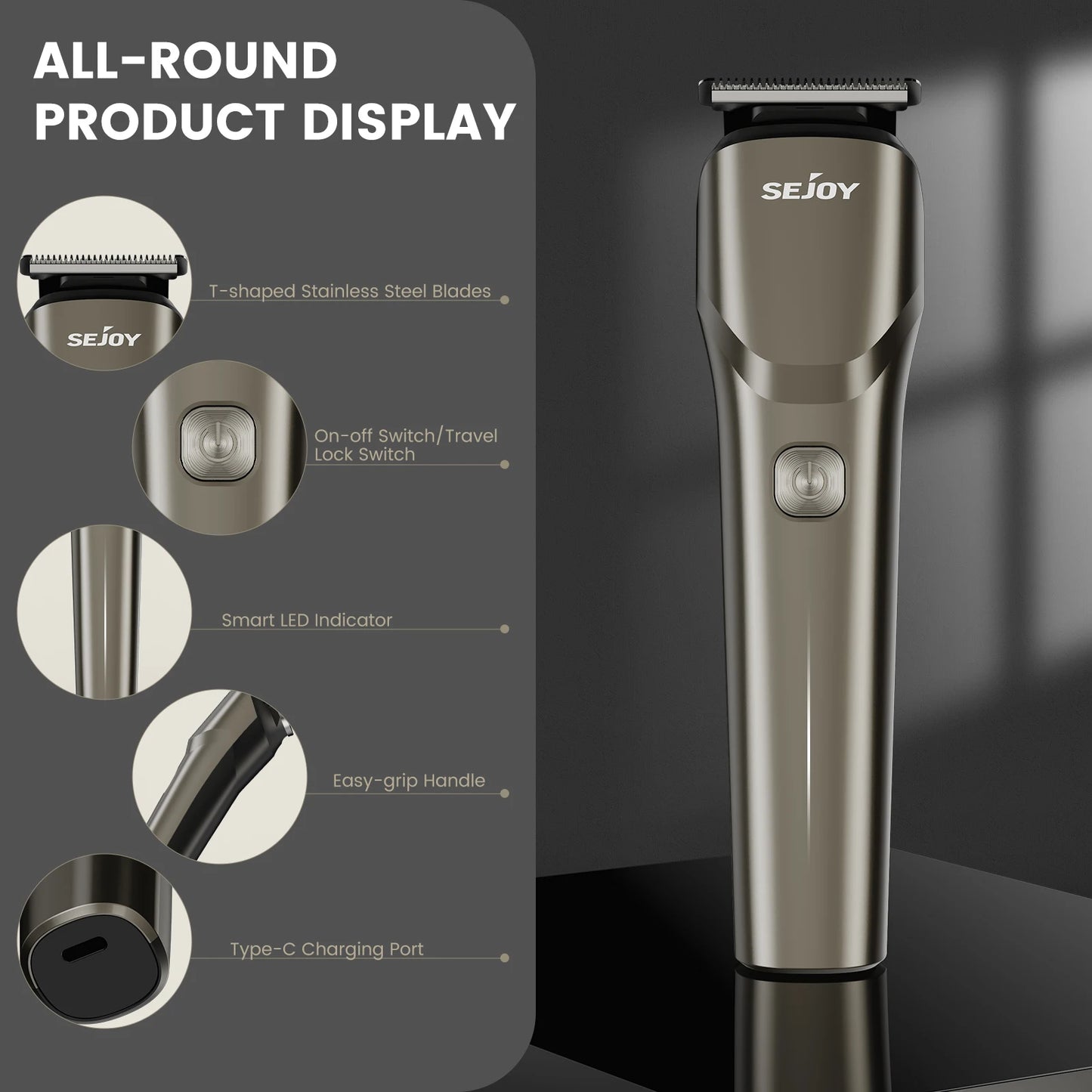 SEJOY Electric Hair Clippers for Men Professional Hair Trimmer Cordless Rechargeable Haircutting Machine for Travel