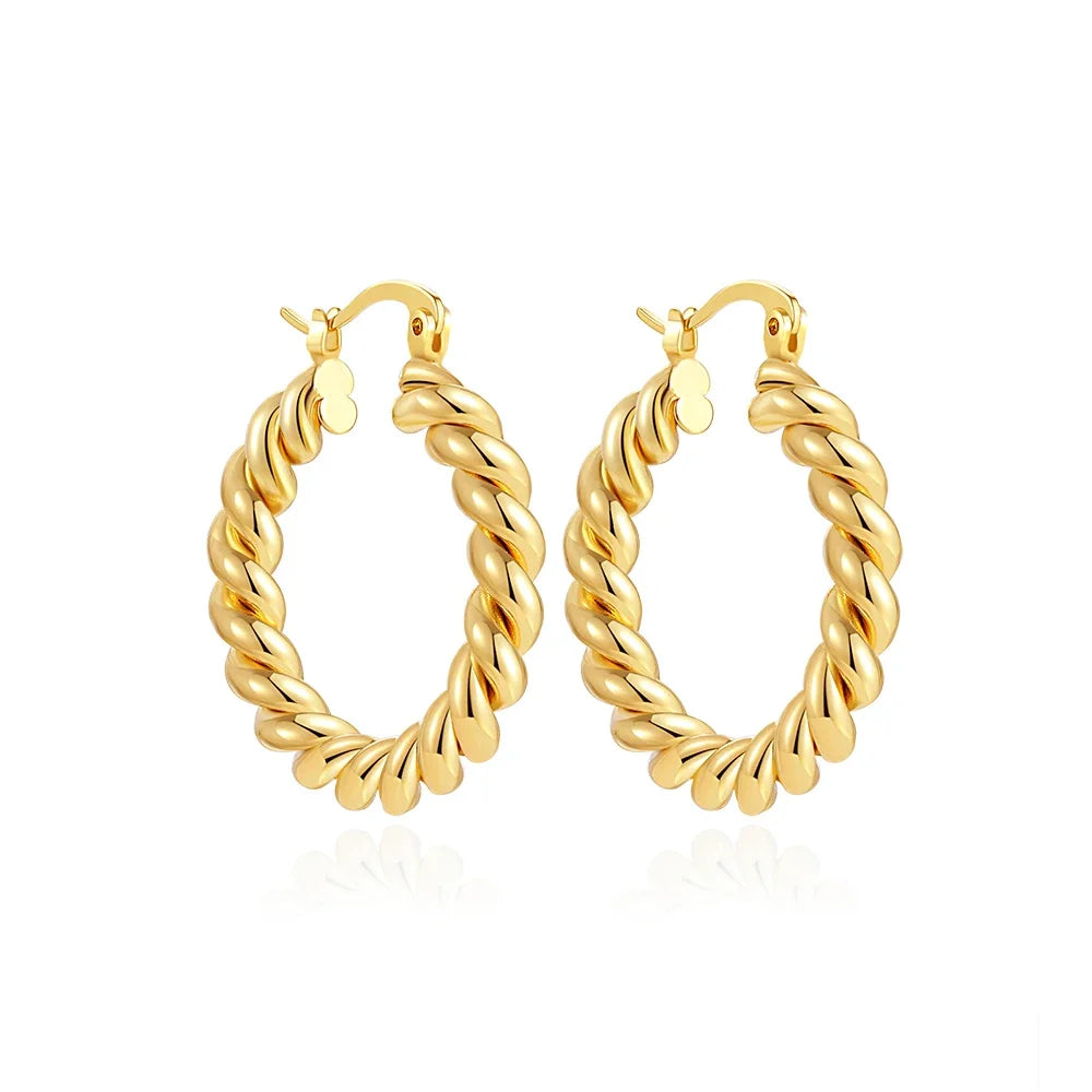 Smooth Round Chunky Hoop Earrings for Women Girls Gold Plated Wide Thick Geometric Metal Statement Earrings Vintage Jewelry Gift