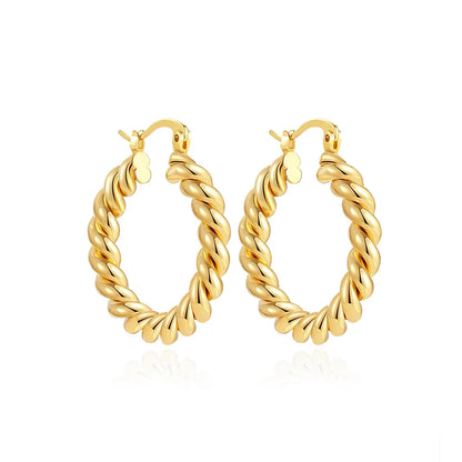 Smooth Round Chunky Hoop Earrings for Women Girls Gold Plated Wide Thick Geometric Metal Statement Earrings Vintage Jewelry Gift