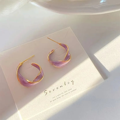 2024 New Trendy Enamel Color Metal Texture Small Hoop Earrings for Women Gold Plated Statement Ear Buckle Creative Jewelry Gifts