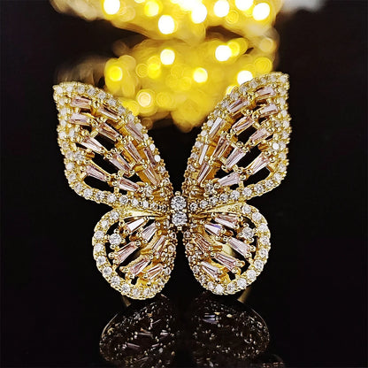 2023 New Fashion Pink Gold Silver Color Butterfly Ring Fashion Ring Adjustable for Women Party Gift Jewelry Wholesale R7146