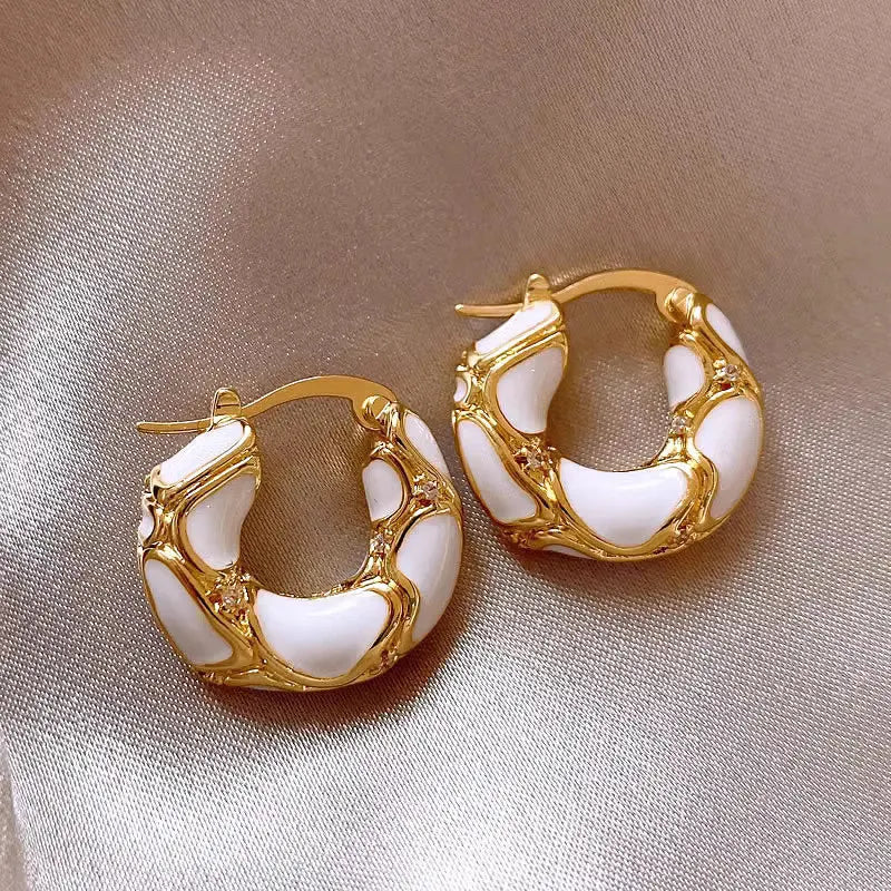 2024 New Trendy Enamel Color Metal Texture Small Hoop Earrings for Women Gold Plated Statement Ear Buckle Creative Jewelry Gifts