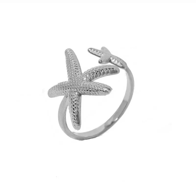 Stainless Steel Starfish Open Rings For Women Men Fashion Gold Color Irregular Textured Starfish Adjustable Ring Jewelry Gift