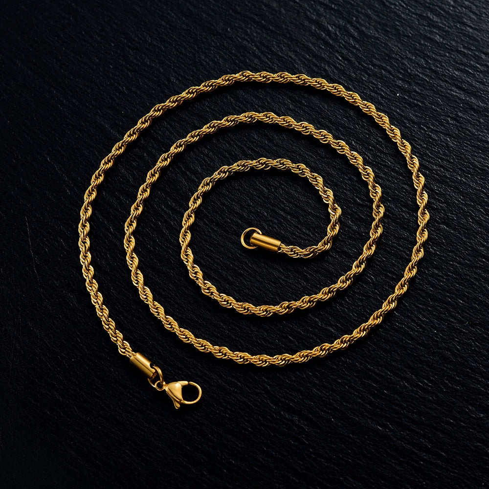 New Punk Twisted Rope Chain Necklace Wholesale 3mm Gold Color Stainless Steel Chains For Women Men Hip Hop Rock Jewelry Gift