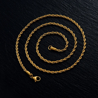 New Punk Twisted Rope Chain Necklace Wholesale 3mm Gold Color Stainless Steel Chains For Women Men Hip Hop Rock Jewelry Gift