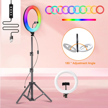 10 Inch RGB Adjustable LED Ring Light with Flexible Tripod & Phone Holder – Perfect for Selfies, Vlogging and Live Streaming
