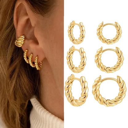 New Trendy Twisted Small Hoop Earrings for Women Fashion Gold Color Metal Circle Tiny Hoops Huggie Ear Buckle Jewelry 2023