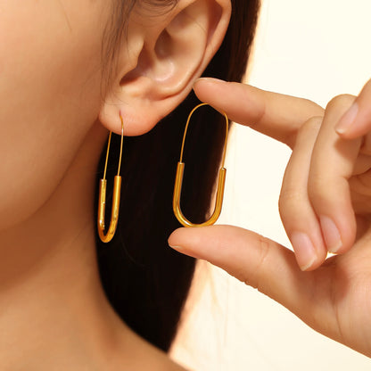 Pin Shape Stainless Steel Earrings For Women 18k Gold Plated No Tarnish Minimalist Women's Hoop Earring Girls Cute Ear Rings