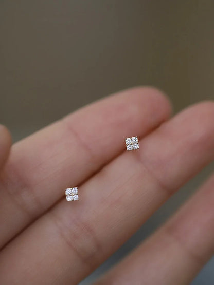 925 Silver Needle Simple Shiny Zircon Earrings Gold Plating Jewelry Crystal Stud Earrings Women