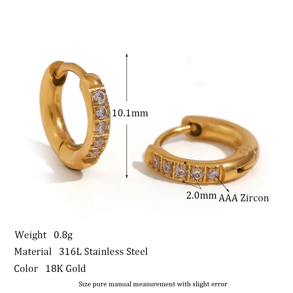 2023 Trendy Basic Clear Gemstone Crystal Paved Huggie Hoop Earring Waterproof Stainless Steel Round Gold Plated Woman Earring