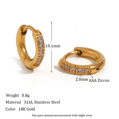 2023 Trendy Basic Clear Gemstone Crystal Paved Huggie Hoop Earring Waterproof Stainless Steel Round Gold Plated Woman Earring