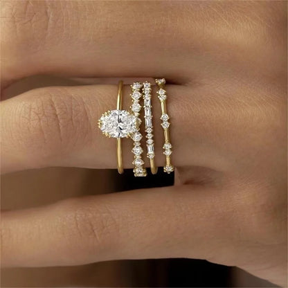 Fashion Big Zircon Statement Rings Set Minimalist High Quality Gold Plated High Quality Crystal Charm Finger Ring Copper Jewelry