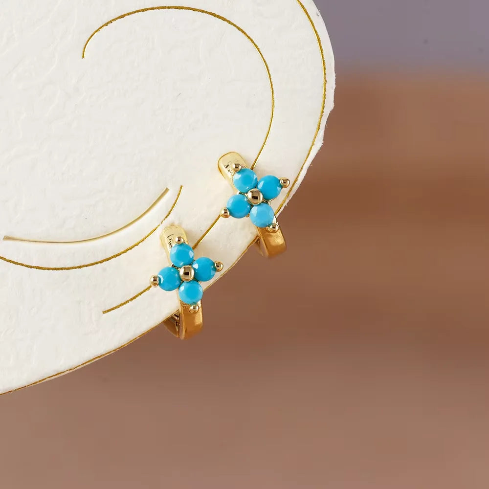 Fashion 6/8/10mm Stainless Steel Zircon Flower Hoop Earring Small Gold Color Circle Hoops Huggie Piercing Earring Trendy Jewelry