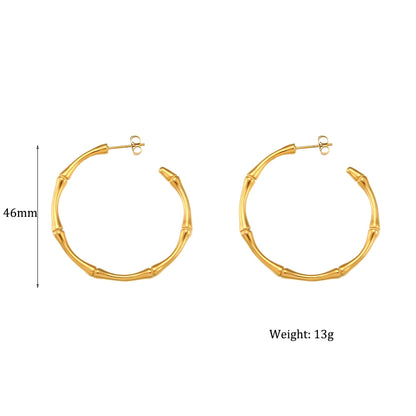 E.B.belle Minimalist Basic Thin Bamboo Large Gold Hoop Earrings For Women Stainless Steel Gold Plated Waterproof Female Big Hoop