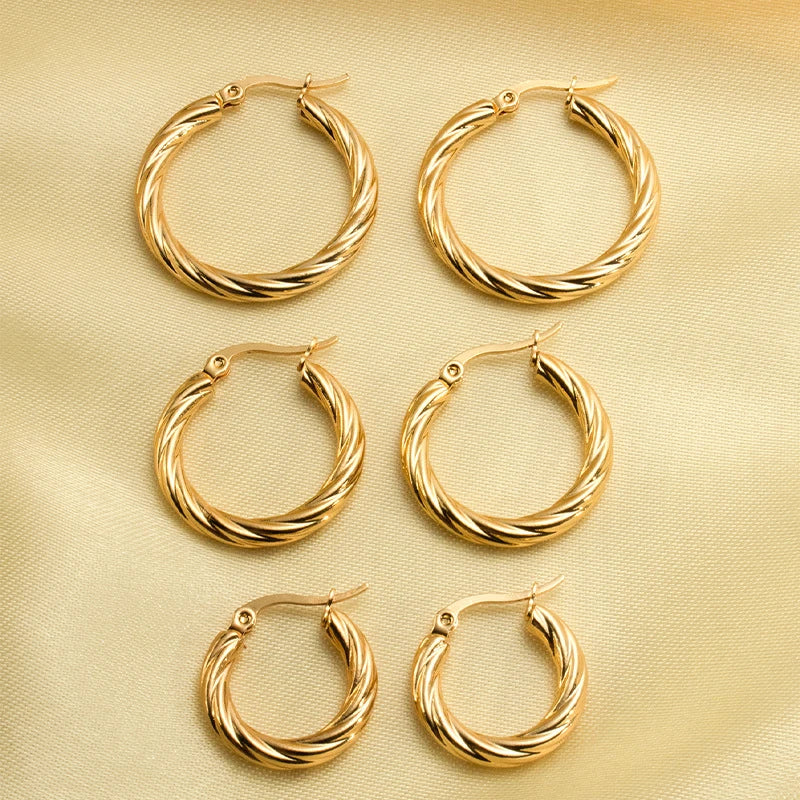 3pair Vintage Twisted Hoop Earrings for Women Gold Plated Stainless Steel Twist Ear Buckle Stackable Circle Hoops Party Jewelry