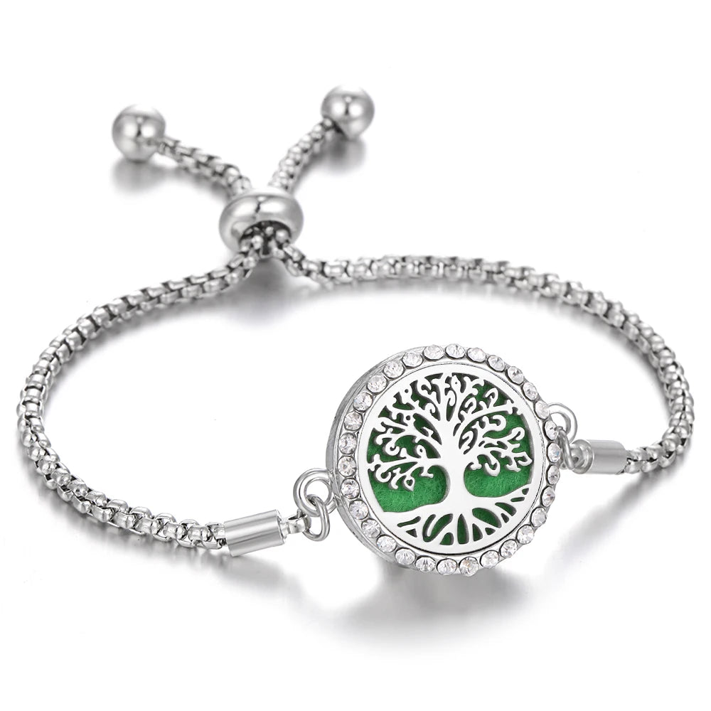 Aromatherapy Bracelet Diffuser Jewelry Tree of Life Locket Bracelets Crystal Perfume Essential Oil Diffuser Bracelet Women Men