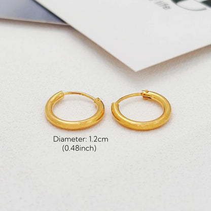 Gold Plated Smooth Round Circle Big Hoop Earrings for Women Size 12/25/30/40/50/60mm Stainless Steel Jewelry Accessories Gifts