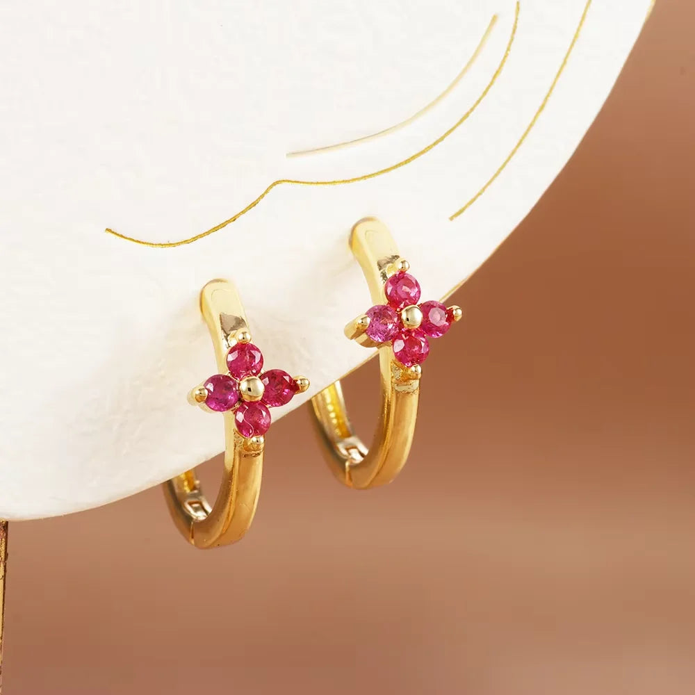 Fashion 6/8/10mm Stainless Steel Zircon Flower Hoop Earring Small Gold Color Circle Hoops Huggie Piercing Earring Trendy Jewelry