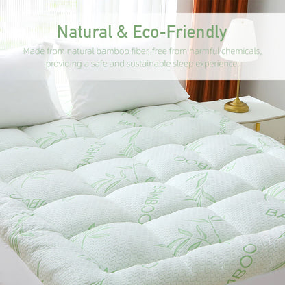 Natural Bamboo Fiber Mattress Pad - Ultra-Thin & Breathable Mattress Protector, Waterproof & Stain-Resistant, Soft Skin-Friendly