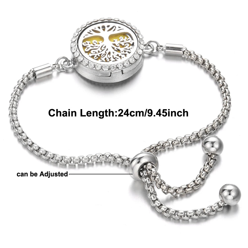 Aromatherapy Bracelet Diffuser Jewelry Tree of Life Locket Bracelets Crystal Perfume Essential Oil Diffuser Bracelet Women Men