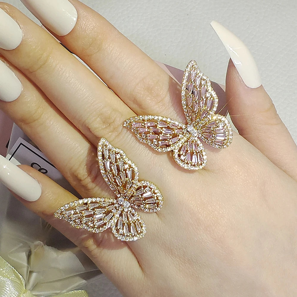 2023 New Fashion Pink Gold Silver Color Butterfly Ring Fashion Ring Adjustable for Women Party Gift Jewelry Wholesale R7146