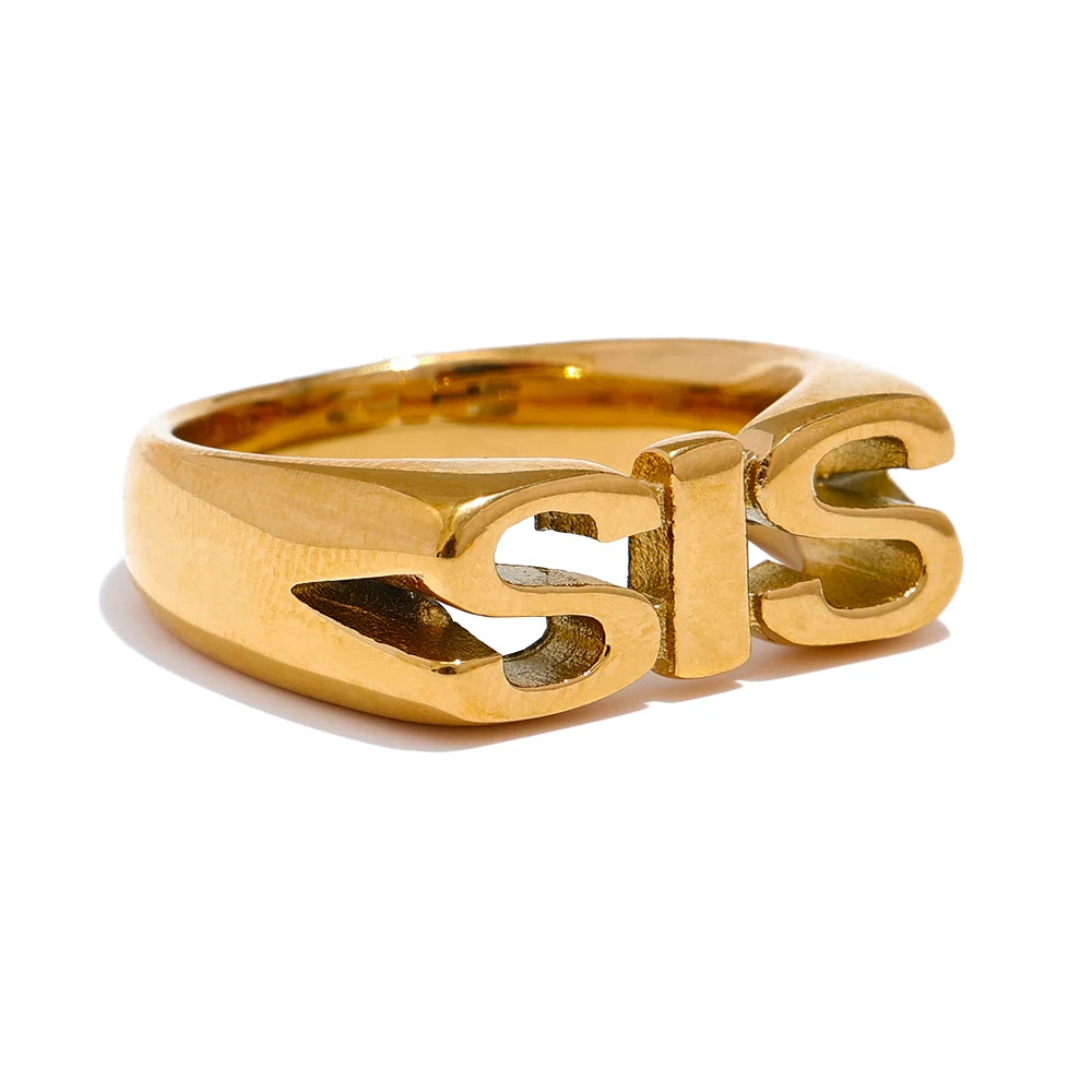 Yhpup FAM DAD SIS BRO MOM Statement Cast Family Letter Ring Stainless Steel Texture Gold Color Attractive Jewelry 18k PVD Plated