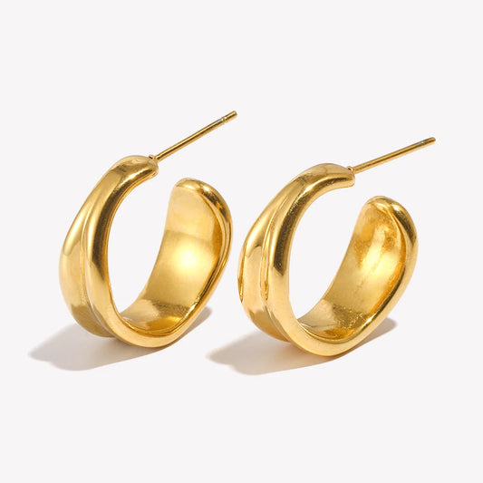 Stainless Steel PVD Plated Waterproof Texture Gold Ring Fine Polished Tarnish Free Jewelry Women's Jewelry Hoop Earring