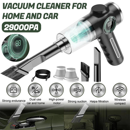 29000Pa Mini Wireless Vacuum Cleaner 120W Strong Suction Handheld Car Mounted Electric Cleaner with LCD power display & 3 filter