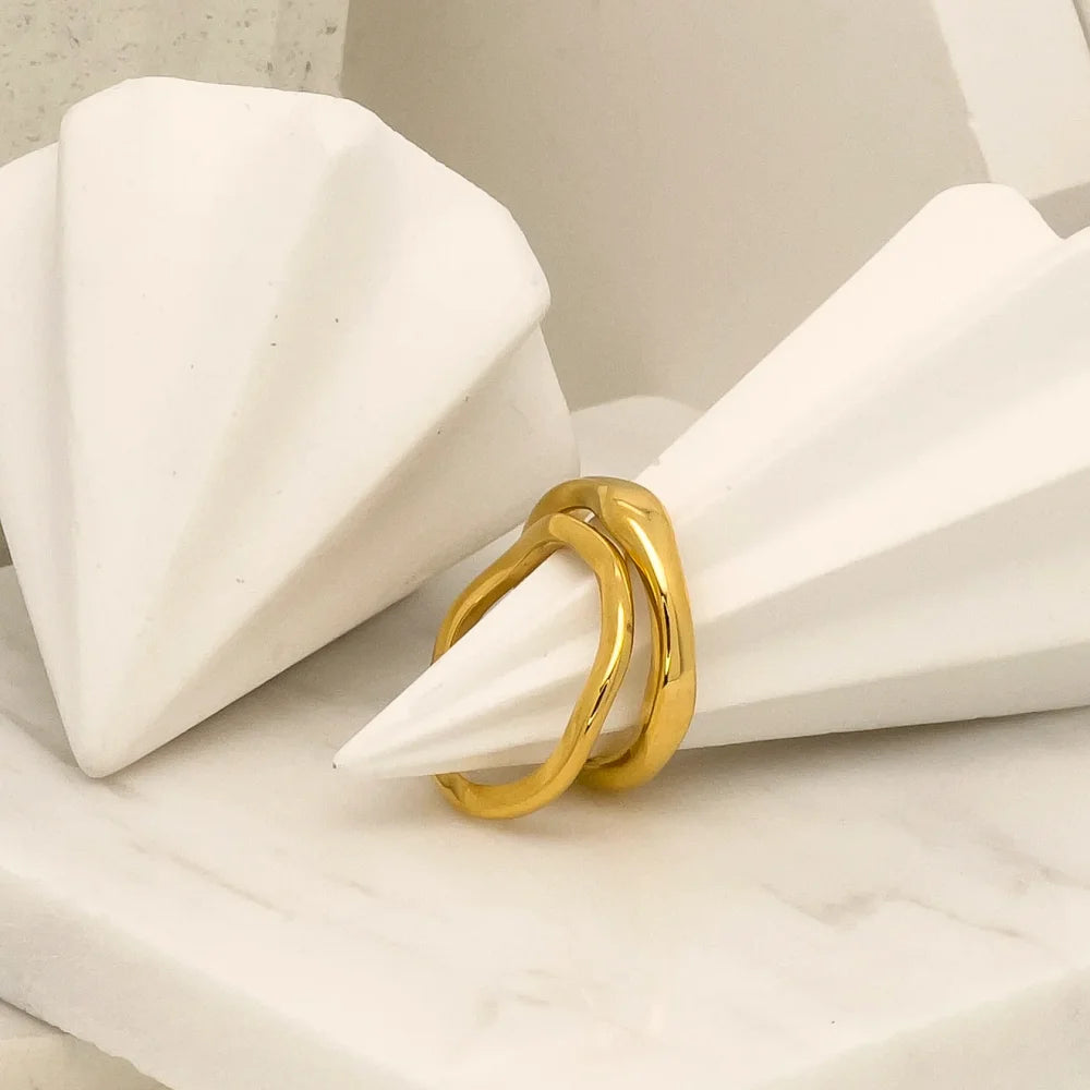 Ripple Stainless Steel Rings For women Gold Color Chunky Band  Stackable Silver Stacking Irregular Wave Minimalist Jewelry Set