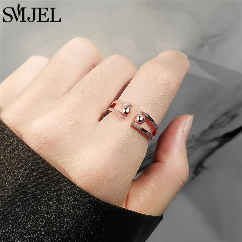 Fashion Anxiety Fidget Rings Adjustable for Women Simple Gold Color Round Beads Rotate Freely Ring Jewelry Anti Stress Gifts