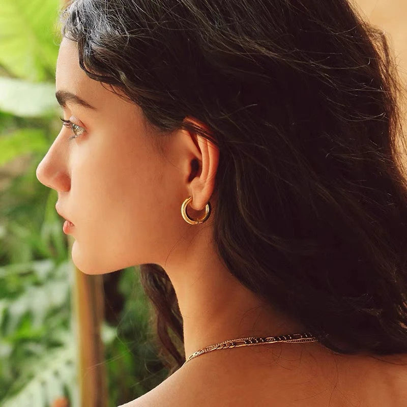 Classic Stainless Steel Hoop Earrings For Women Gold Silver Color Simple Smooth Round Ear Rings Daily Wearing Jewelry Gift