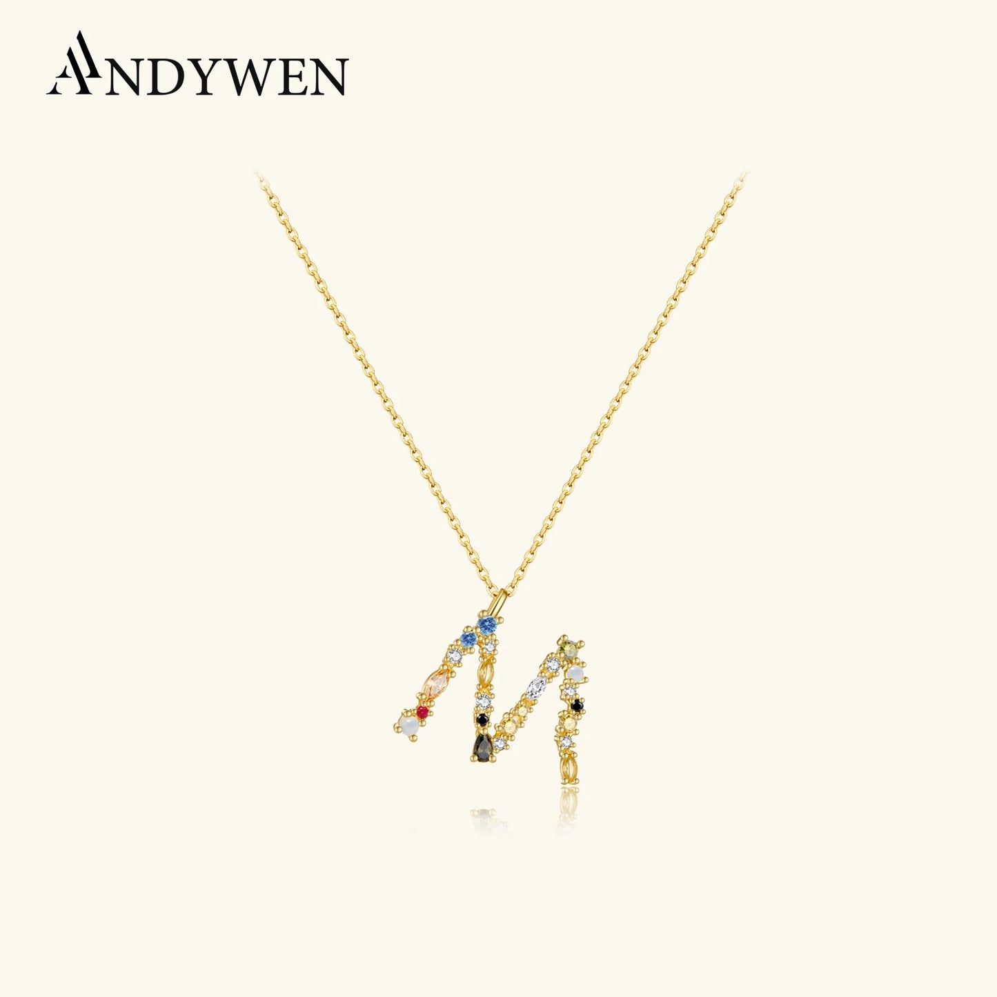 ANDYWEN 925 Sterling Silver Gold Letter M Pendant Initial F Alphabet Necklace Monogram Opals 2020 Women Accessories Jewelry