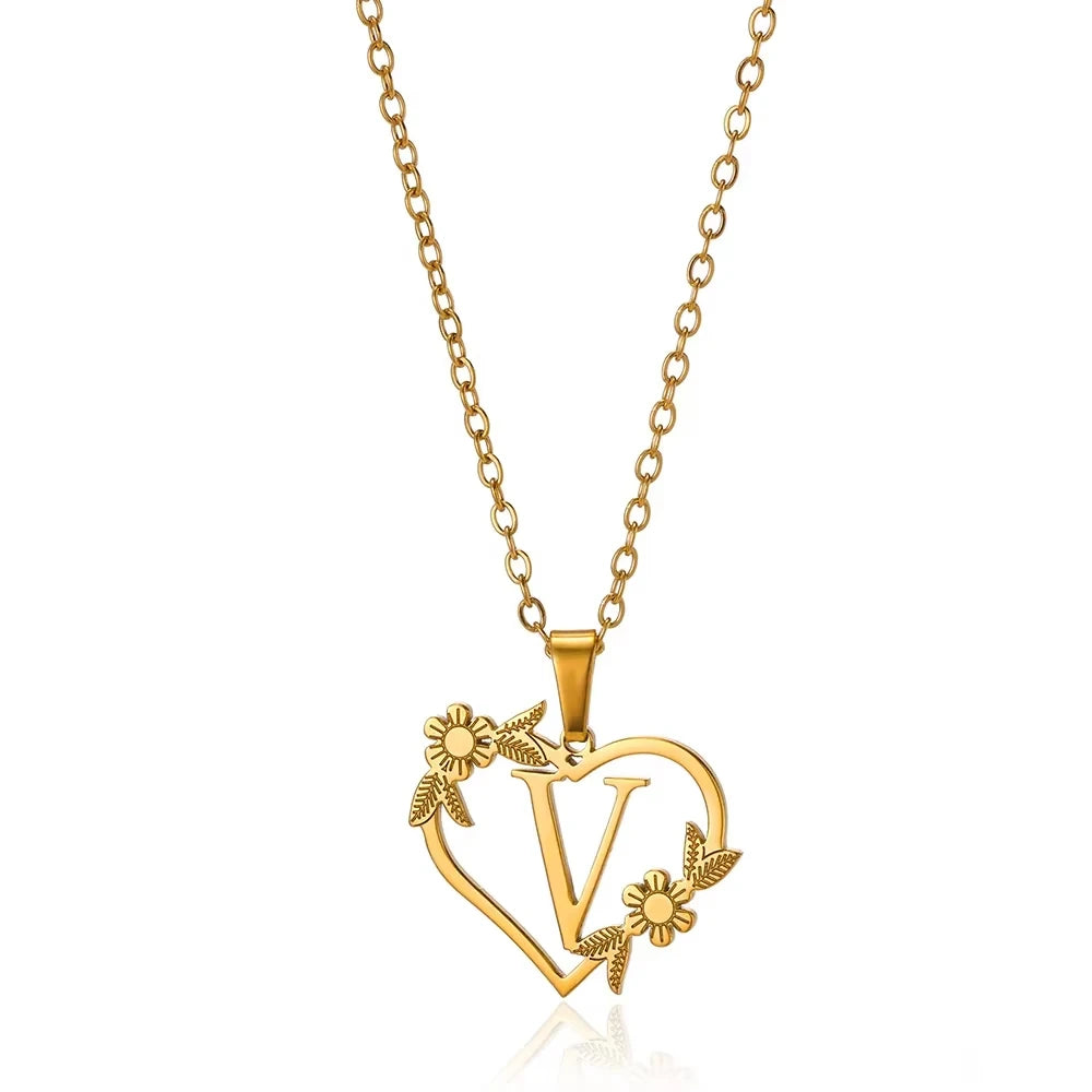 Initial Letter Stainless Steel Pendant Necklace for Women Fashion Gold Color Chain A-Z Alphabet Clavicle Necklaces Jewelry Gift