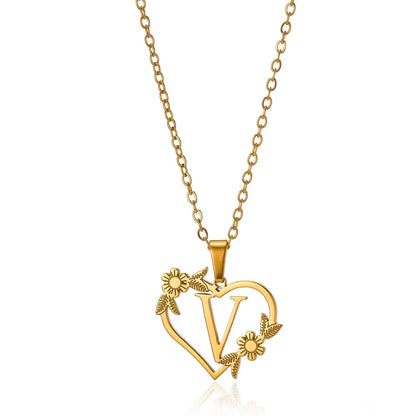 Initial Letter Stainless Steel Pendant Necklace for Women Fashion Gold Color Chain A-Z Alphabet Clavicle Necklaces Jewelry Gift