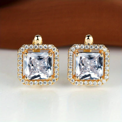 Square Stone Green Zircon Hoop Earrings Cute Female Crystal Birthstone Earrings Boho Gold Color Small Earrings For Women Jewelry