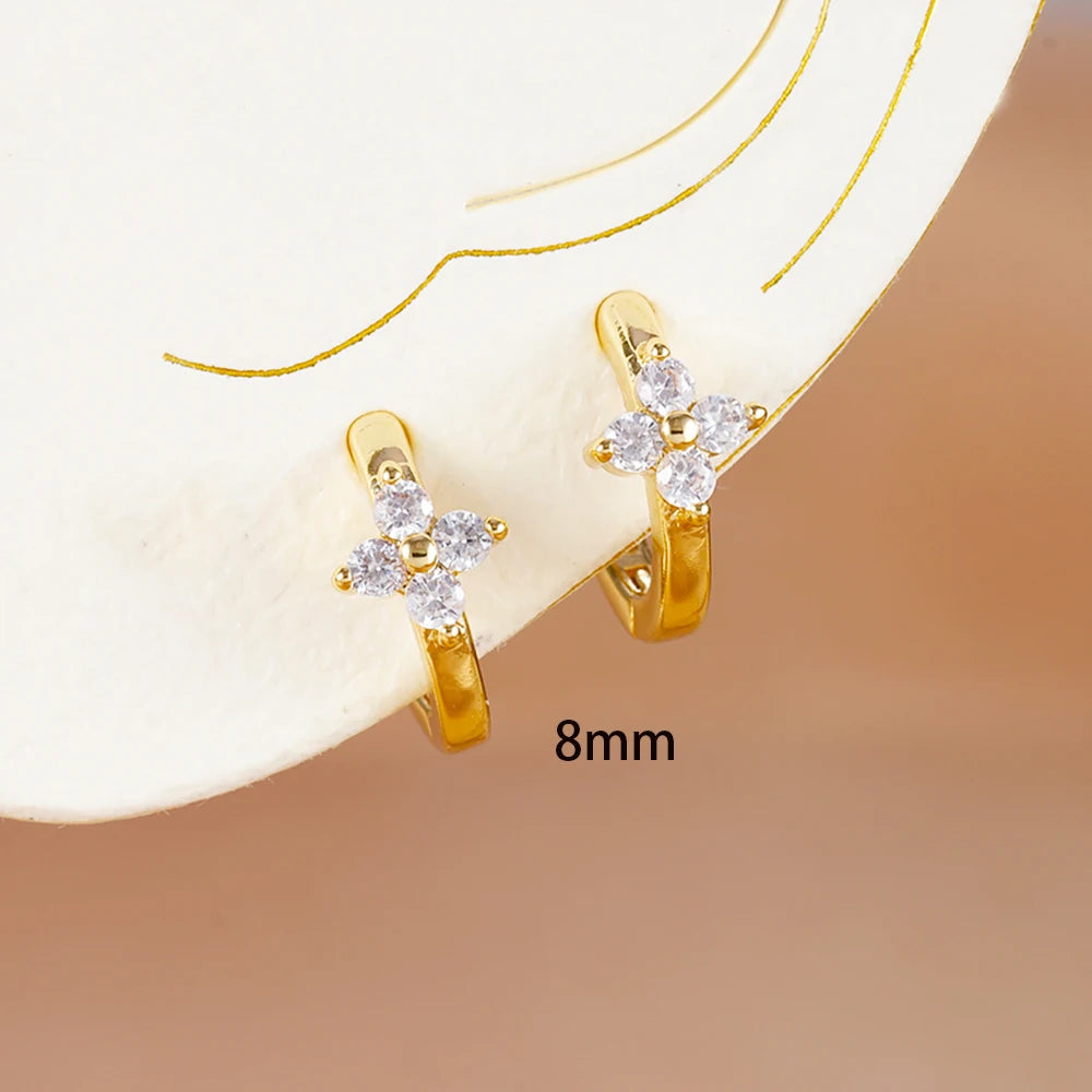 Fashion 6/8/10mm Stainless Steel Zircon Flower Hoop Earring Small Gold Color Circle Hoops Huggie Piercing Earring Trendy Jewelry