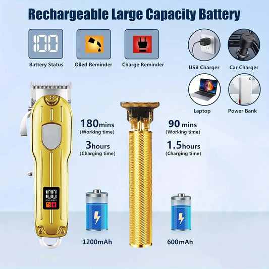 Hair Clippers Professional Cordless for Men, Barber Clippers for Hair Cutting Kit, Wireless LCD Display Hair Trimmers Set