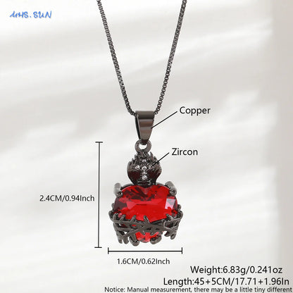 MHS.SUN Gold Plated Sacred Heart of Jesus Cross Necklace Red Zircon Religious Catholic Pendant Necklaces For Women Girls Jewelry