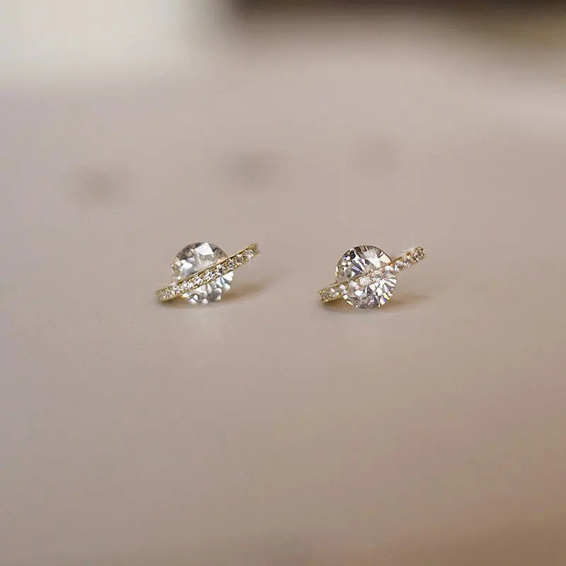 925 Silver Needle Simple Shiny Zircon Earrings Gold Plating Jewelry Crystal Stud Earrings Women