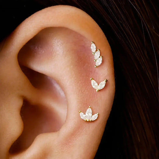 3PCS Stainless Steel Gold Colour Crown Stud Earring Set for Women 14K Gold Plated Crystal Zircon Unique Horse Eye Earring Jewellery