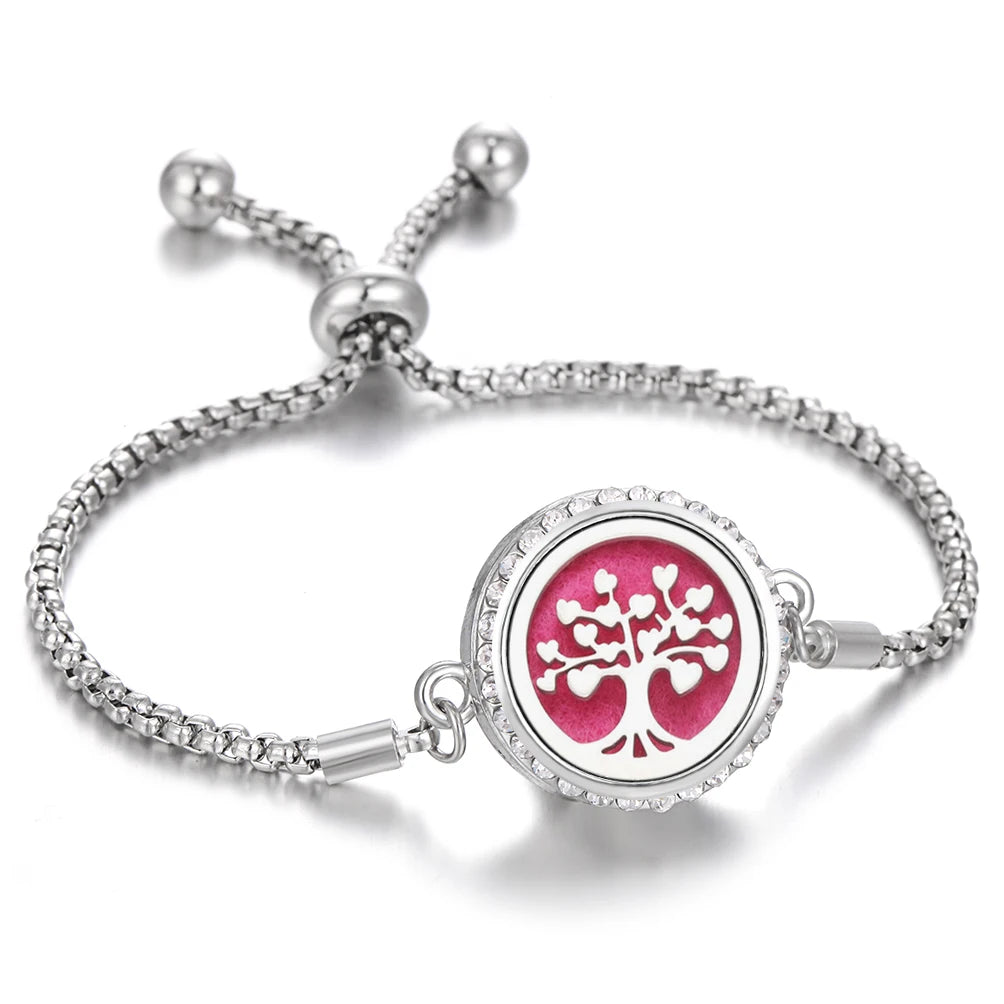 Aromatherapy Bracelet Diffuser Jewelry Tree of Life Locket Bracelets Crystal Perfume Essential Oil Diffuser Bracelet Women Men