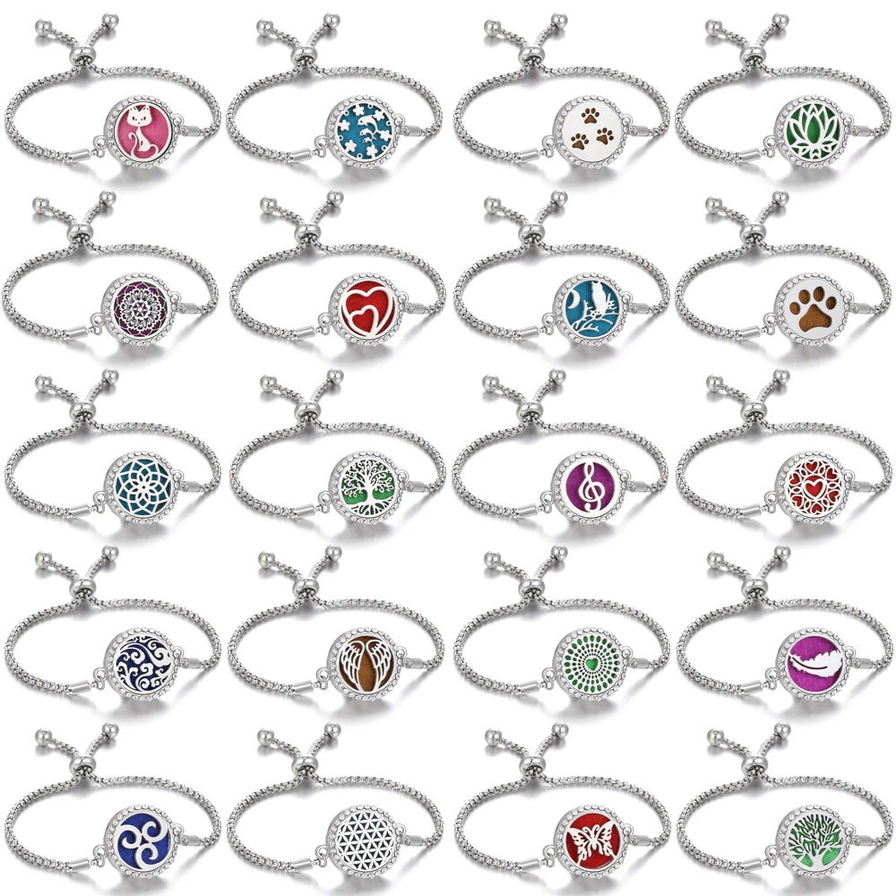 Aromatherapy Bracelet Diffuser Jewelry Tree of Life Locket Bracelets Crystal Perfume Essential Oil Diffuser Bracelet Women Men