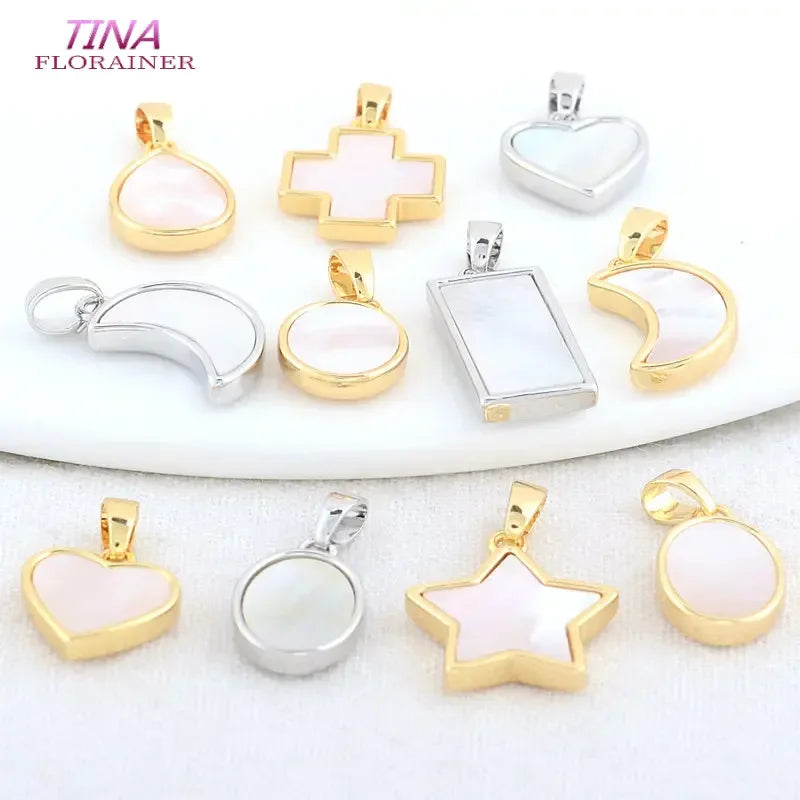 14K Gold Color Brass with Shell Moon Star Heart Cross Charms Pendants Necklace Earrings Jewelry Making Supplies Accessories