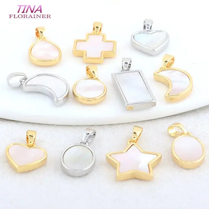 14K Gold Color Brass with Shell Moon Star Heart Cross Charms Pendants Necklace Earrings Jewelry Making Supplies Accessories