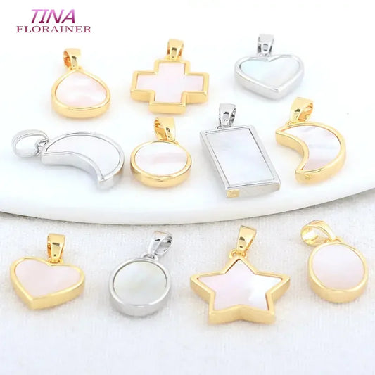 14K Gold Color Brass with Shell Moon Star Heart Cross Charms Pendants Necklace Earrings Jewelry Making Supplies Accessories