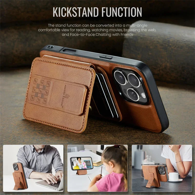 Luxury Leather Wallet Phone Case for iPhone 17 16 Pro 15 14 13 12Pro 11 XS Pro Max Compatible Magnetic MagSafe Wireless Charging
