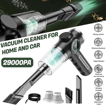 29000Pa Mini Wireless Vacuum Cleaner 120W Strong Suction Handheld Car Mounted Electric Cleaner with LCD power display & 3 filter